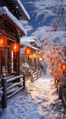 冬日村庄，大雪覆盖的美丽雪景