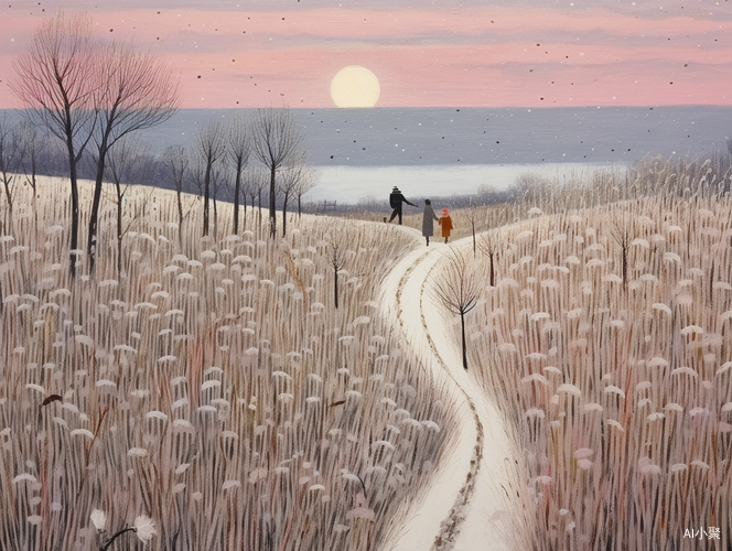 Romantic Moonlit Seascapes: A Couple's Walk near Tall Grass