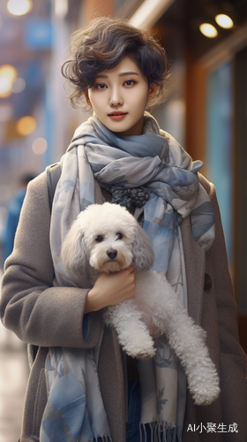 街头时尚女孩与贵宾犬的奢华之旅