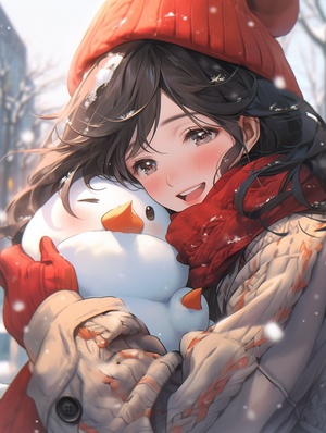 Semi-realistic Snowman with Red Scarf in Warm Atmosphere