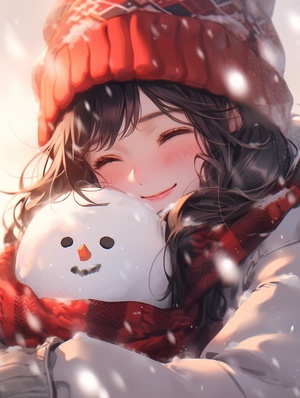 Semi-realistic Snowman with Red Scarf in Warm Atmosphere