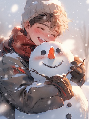 Semi-realistic Snowman with Red Scarf in Warm Atmosphere