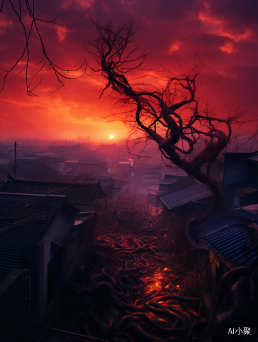 Vibrant Red Sunset: A Fusion of Chinese Tradition and Japanese Renaissance