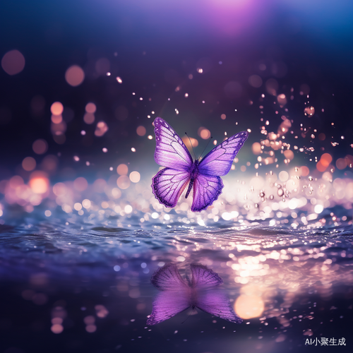 水面上飞翔的漂亮淡紫色蝴蝶