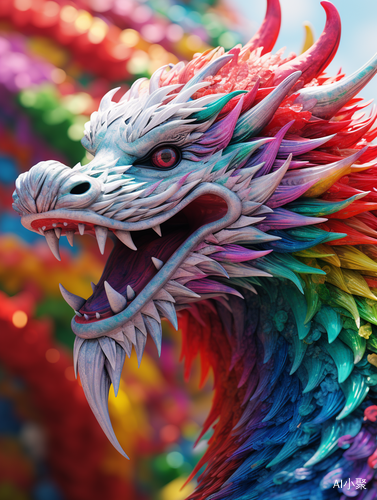 Up close Rainbow Dragon: A Grand Scene of Minimalism with C4D Rendering and Surrealism