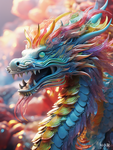 Up close Rainbow Dragon: A Grand Scene of Minimalism with C4D Rendering and Surrealism