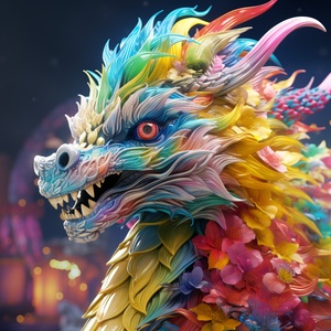 Up close, Rainbow Dragon, ip, anthropomorphic character image, clean background scene, Minimalism, Chinese Dragon, C4D rendering, Surrealism, master works, movie lighting, Ultra HD, Fine detail, color level, 32K HD 3:4v 6.0