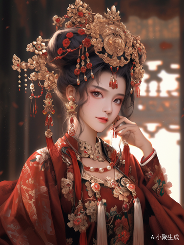 Ancient beauty with long black hair and delicate makeup