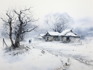 中国北方农村的冬日雪景