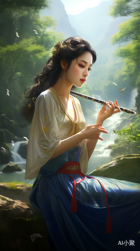 深山老林中的中国古代工笔画美女