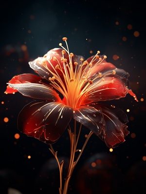 Radiating Connection: Close-Up of Red Flower in Generative Art