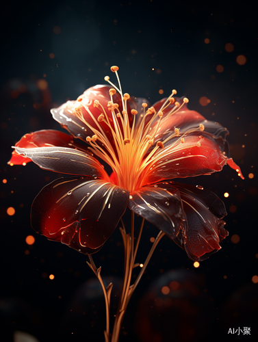 Radiating Connection: Close-Up of Red Flower in Generative Art