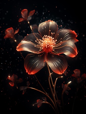 Radiating Connection: Close-Up of Red Flower in Generative Art