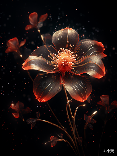 Radiating Connection: Close-Up of Red Flower in Generative Art