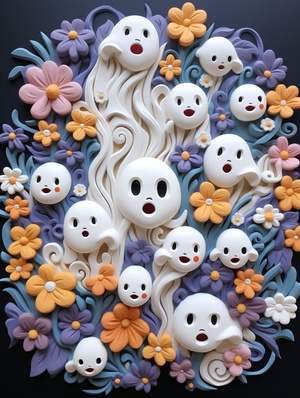 3D Claymation Style: Cute Ghosts and Flowers