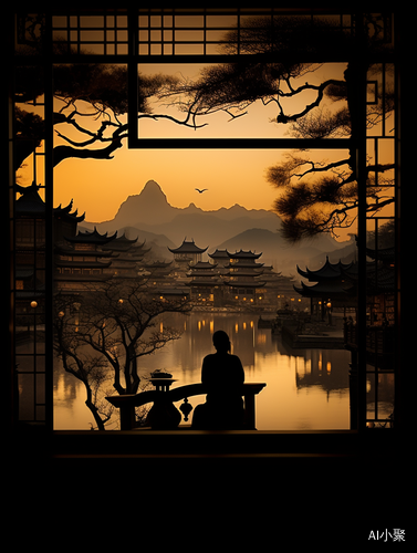 Ancient China Silhouette Window Picture in Picture