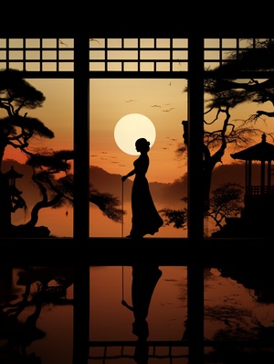 Ancient China Silhouette Window Picture in Picture