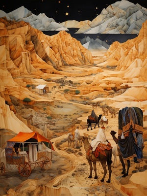 Silk Road Journey: Caravans, Silk Fabrics, Traders, and Artwork