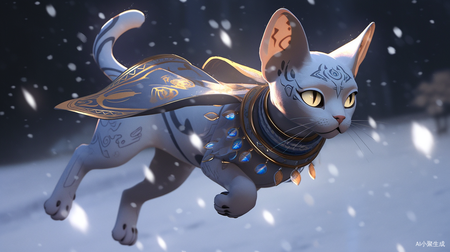 古埃及风格下的奔跑雪猫穿着幻想风带