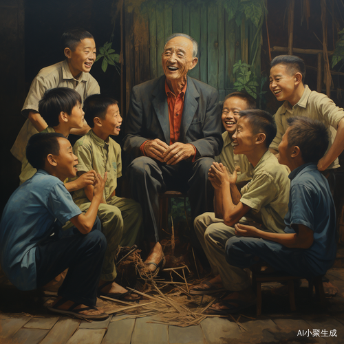 蔼老人坐摇椅被围簇