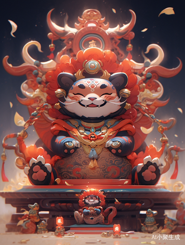 3D Pixar猫咪，敦煌壁画风格，喜庆的微笑的龙