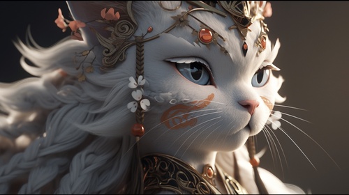 3D，ultra high definition concept art cartoon picture. cat，Chinese，high detail iconic character. standing_split of curvaceous face. hair of loincloth. close-up shot. 8K detail.ancient cat. highly detailed character design, mid closeup, elderly greek goddess, onmyoji detailed art. cell shaded. Hestia niji 5 ar 9:16