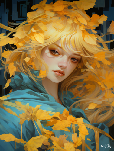 Dreamlike Illustration: Woman Holding Bird in Anime-Influenced Golden Palette