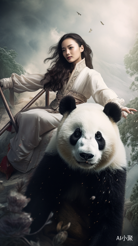 A Girl Riding on a Giant Panda in Chinese Clothing with Milky White Skin: Ultra-High Resolution and Best Quality