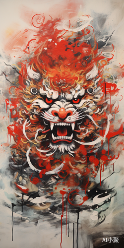 Expressive Chinese Lion Painting with Symbols