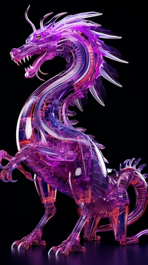 The robot, the head of an asian dragon, has an extremelydelicate and complex mechanical structure on thefront, with illustrations,X-ray perspective, and byNick Veasey, the image appears very ethereal, reflecting the beauty of technology and art ,Purple to magenta gradient background, strong contrast ar 9:16stylize250 v 6