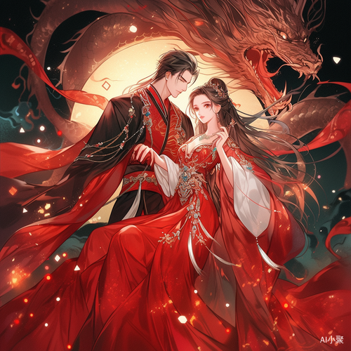 Ancient Style Masterpieces: Starry Sky, Dragon, and Beautiful Couple