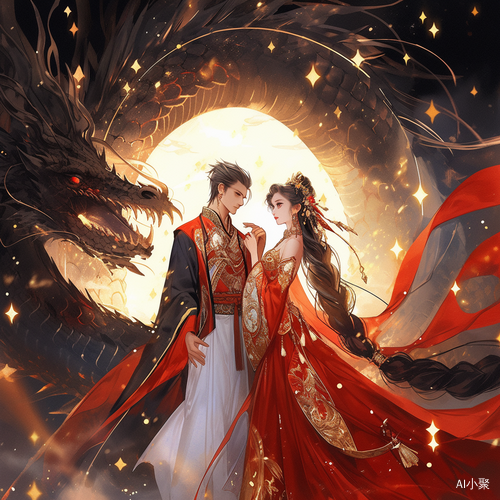 Ancient Style Masterpieces: Starry Sky, Dragon, and Beautiful Couple