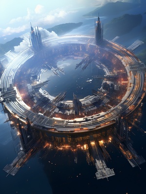 Space and Futuristic Illustration in Aerial View