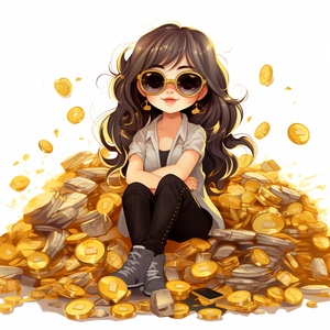 Chibi Style Cute Girl in Money Mountain