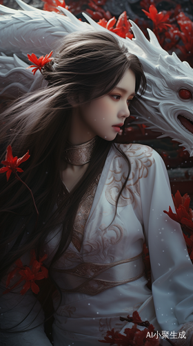 4K高清细节尽显的中国白龙与红衣汉服少女