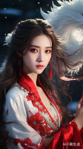 中国白龙与红衣少女：磅礴之美