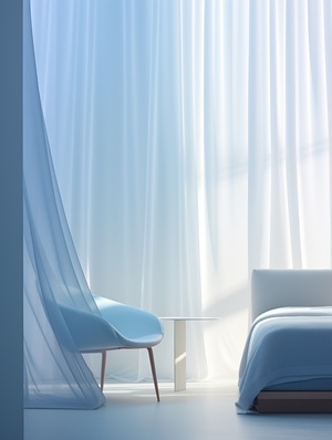 Blue Draped Screen: Photorealistic Details in Tranquil Serenity