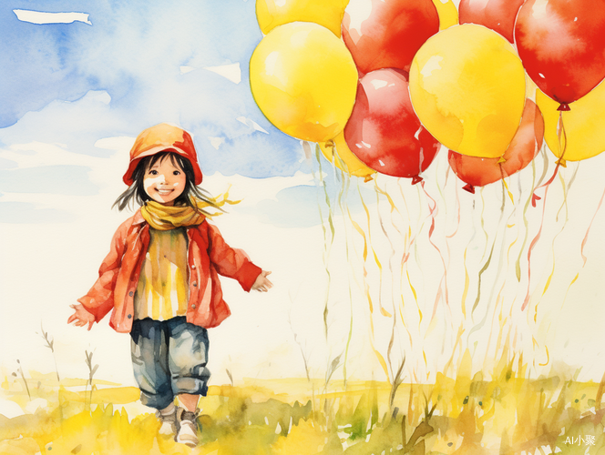 Dreamy and Cute Little Chinese Girl With Balloons