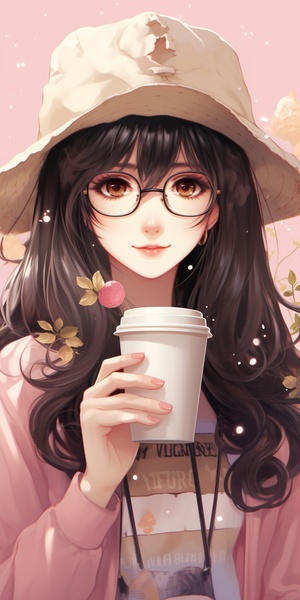 Girl in Pink Hat with Milk Tea Cup