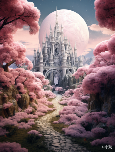 Hyper-detailed Pink Forest and White Castle: A Surreal Digital Painting by Greg Rutkowski and Other Artists