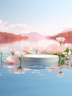 Minimalist Lake with Flower Surroundings and Gradient Background