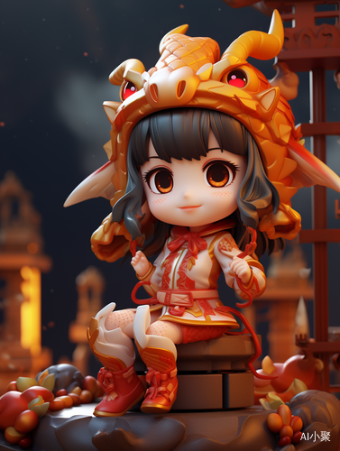 Super Cute Girl Dragon Dance - 3D Rendering with 8K Wallpaper