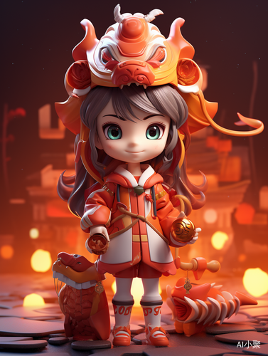 Super Cute Girl Dragon Dance - 3D Rendering with 8K Wallpaper