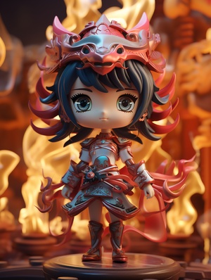 ip design, Popmart style, blind box toys, super cute girl dragon dance, head wearing dragon horn, New Year, dragon, fire, 3d, cute, best picture quality, official art, 8k wallpaper, high details, rich details, New Year \(guochao\), Spring Festival, 3d rendering, 8k, super details, front view ar 3:4 v 6