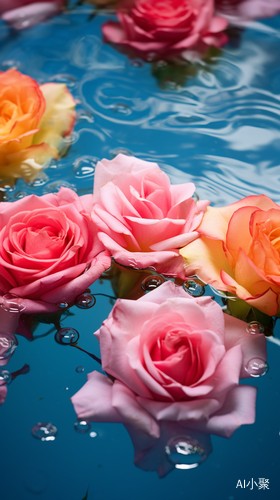 Floating Roses with Blue Background