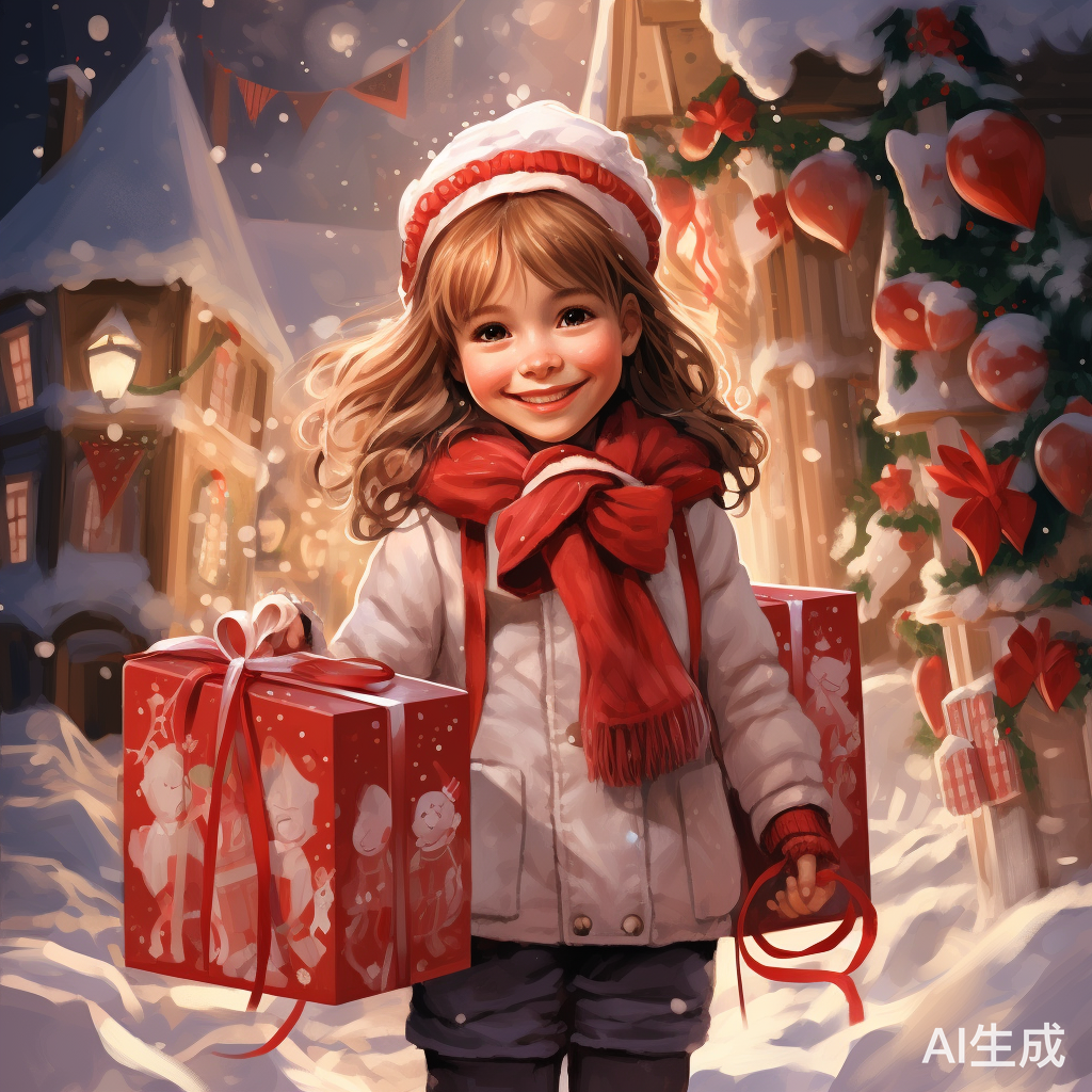 可爱小女孩新年装扮，横幅寄语充满喜悦