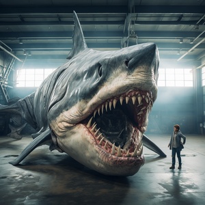 an ultra real huge pretty art sea megalodon under water. The intrintic details on it's entire body