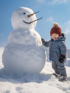 坐在雪地上的雪人