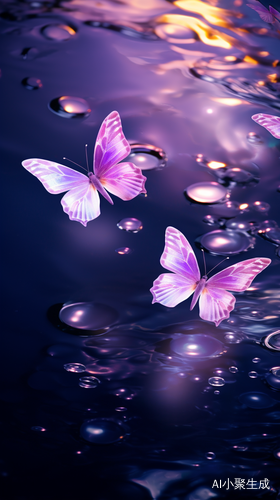 Purple Butterflies Floating on Sparkling Water