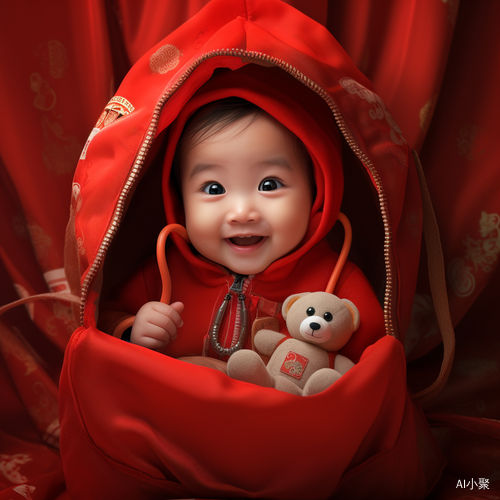 Super Cute Chinese Baby in a Red Bag: CGSociety Award Winner